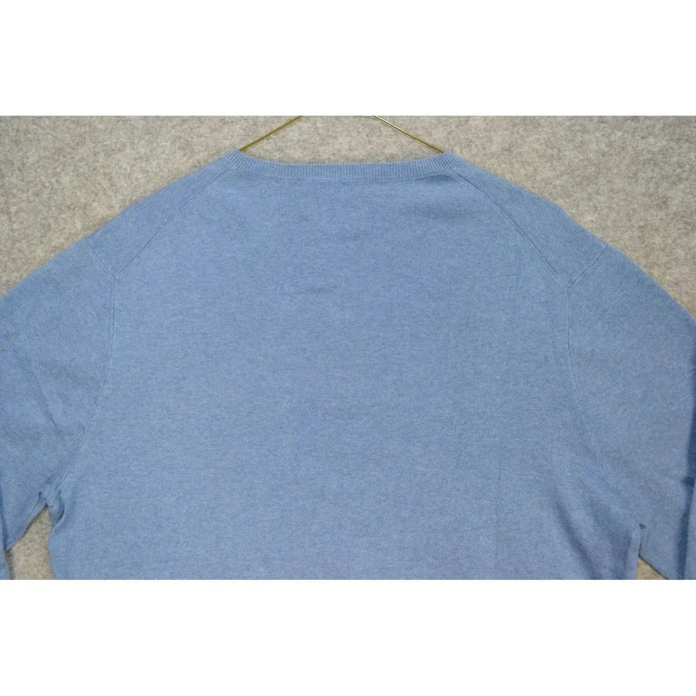 VTG Polo Ralph Lauren Sweater Mens L Blue‎ Pure Pima Cotton V Neck Knit Pullover